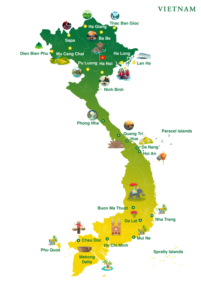 Carte Vietnam — Le Nord, Le Centre, Le Sud, Delta du Mékong